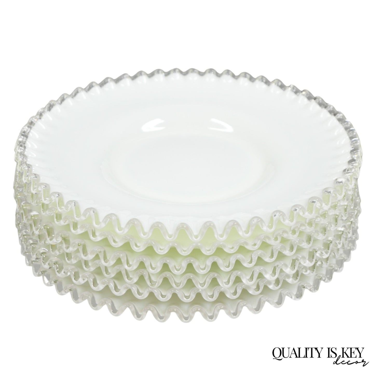 Vintage Fenton Silver Crest 12" Milk Glass Ruffled Edge Plate Platter - Set of 6