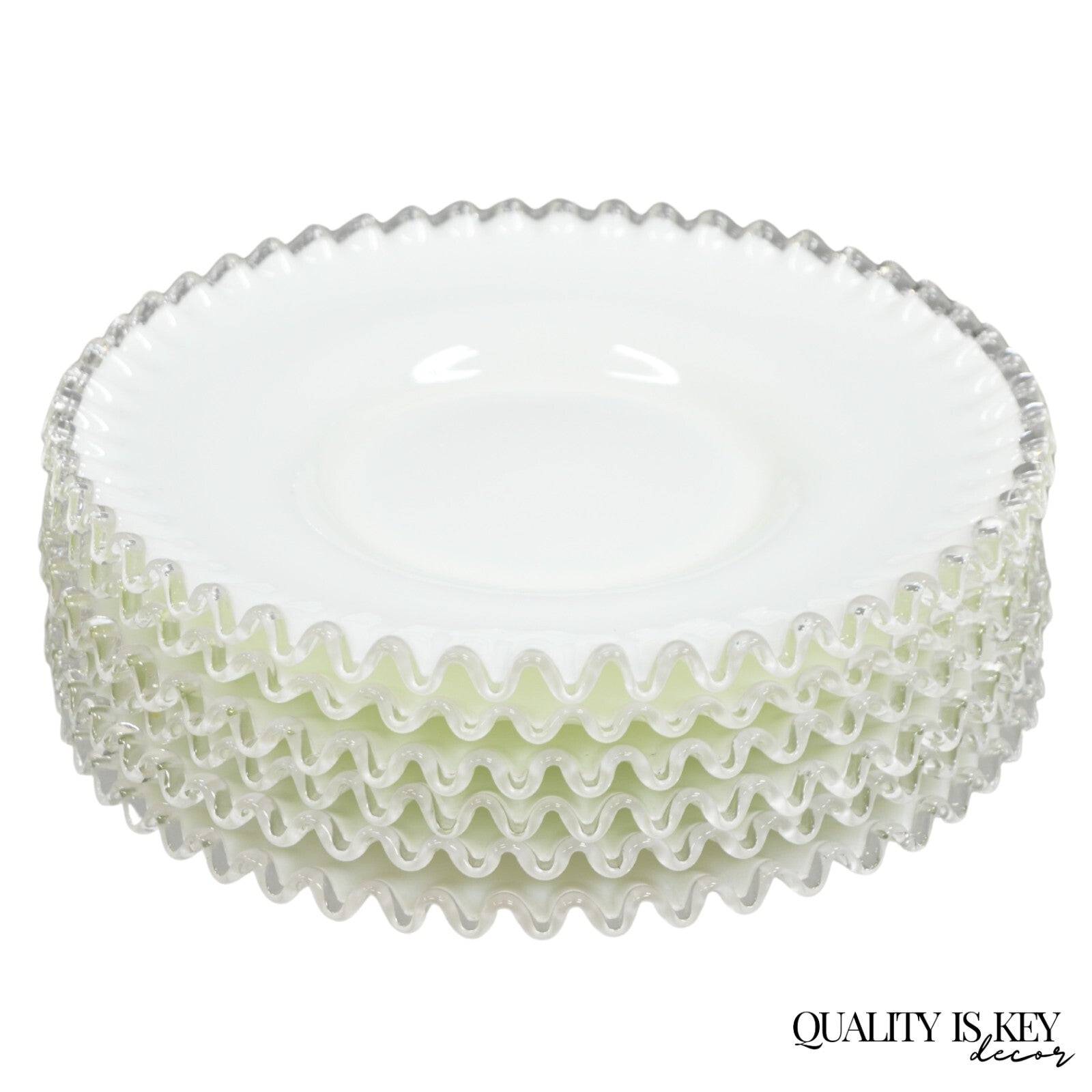 Vintage Fenton Silver Crest 12" Milk Glass Ruffled Edge Plate Platter - Set of 6