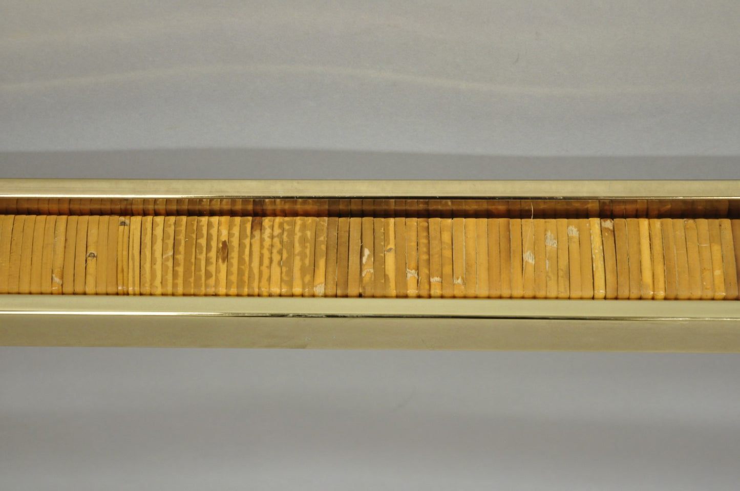 Vintage Mid Century Modern Brass Metal and Rattan Gold Console Hall Table
