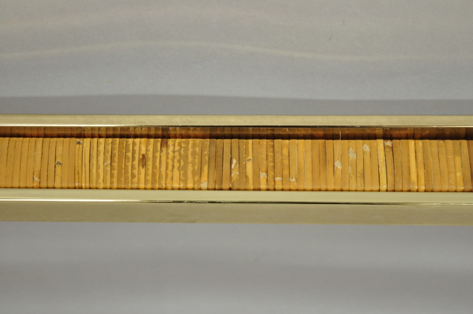 Vintage Mid Century Modern Brass Metal and Rattan Gold Console Hall Table