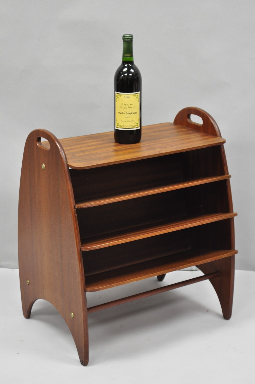 Mid Century Danish Modern Teak Wood Magazine Rack Book Stand Bookcase Side Table
