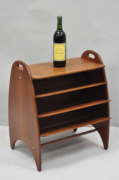 Mid Century Danish Modern Teak Wood Magazine Rack Book Stand Bookcase Side Table