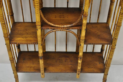 Antique English Victorian Bamboo Stick and Ball Curio Shelf Display Etagere