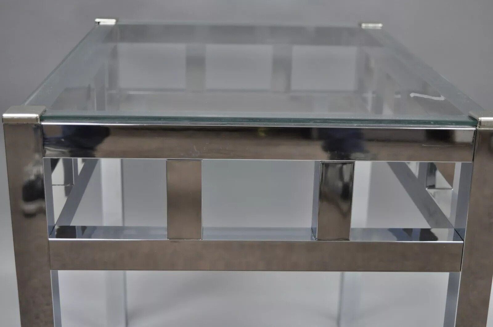 Mid Century Modern Baughman Style Chrome & Glass Rectangle Side Tables - a Pair