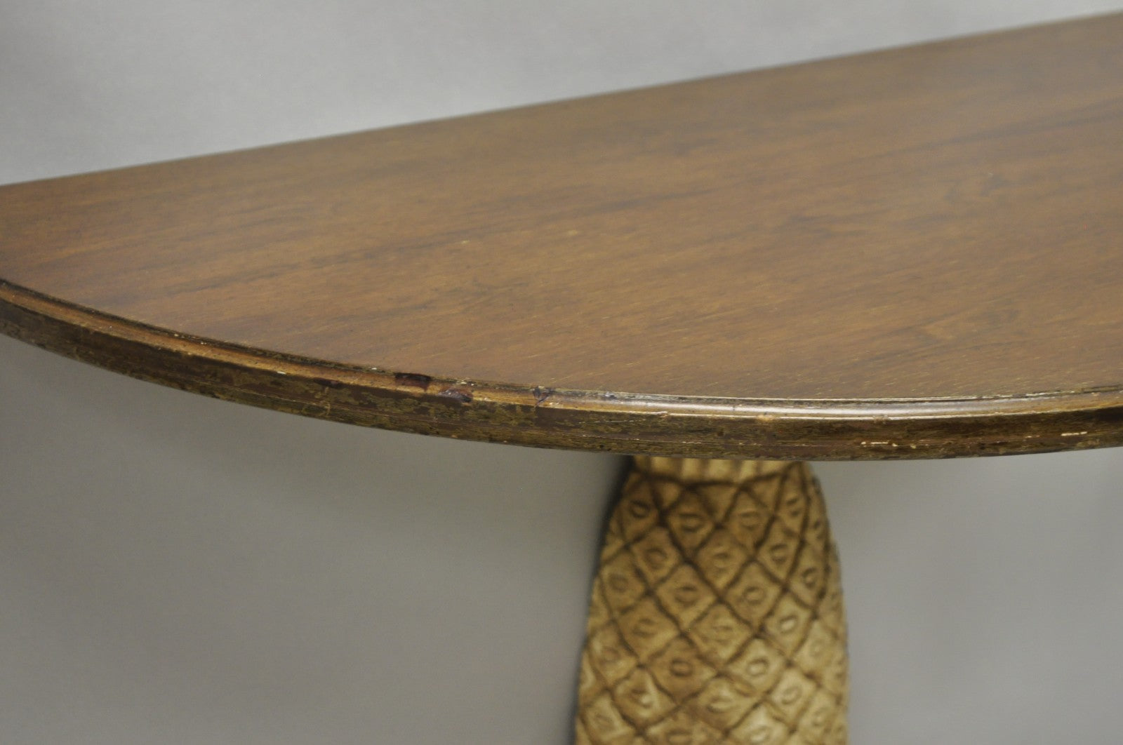 Hollywood Regency Carved Wood Pineapple Demilune Console Hall Tables - a Pair