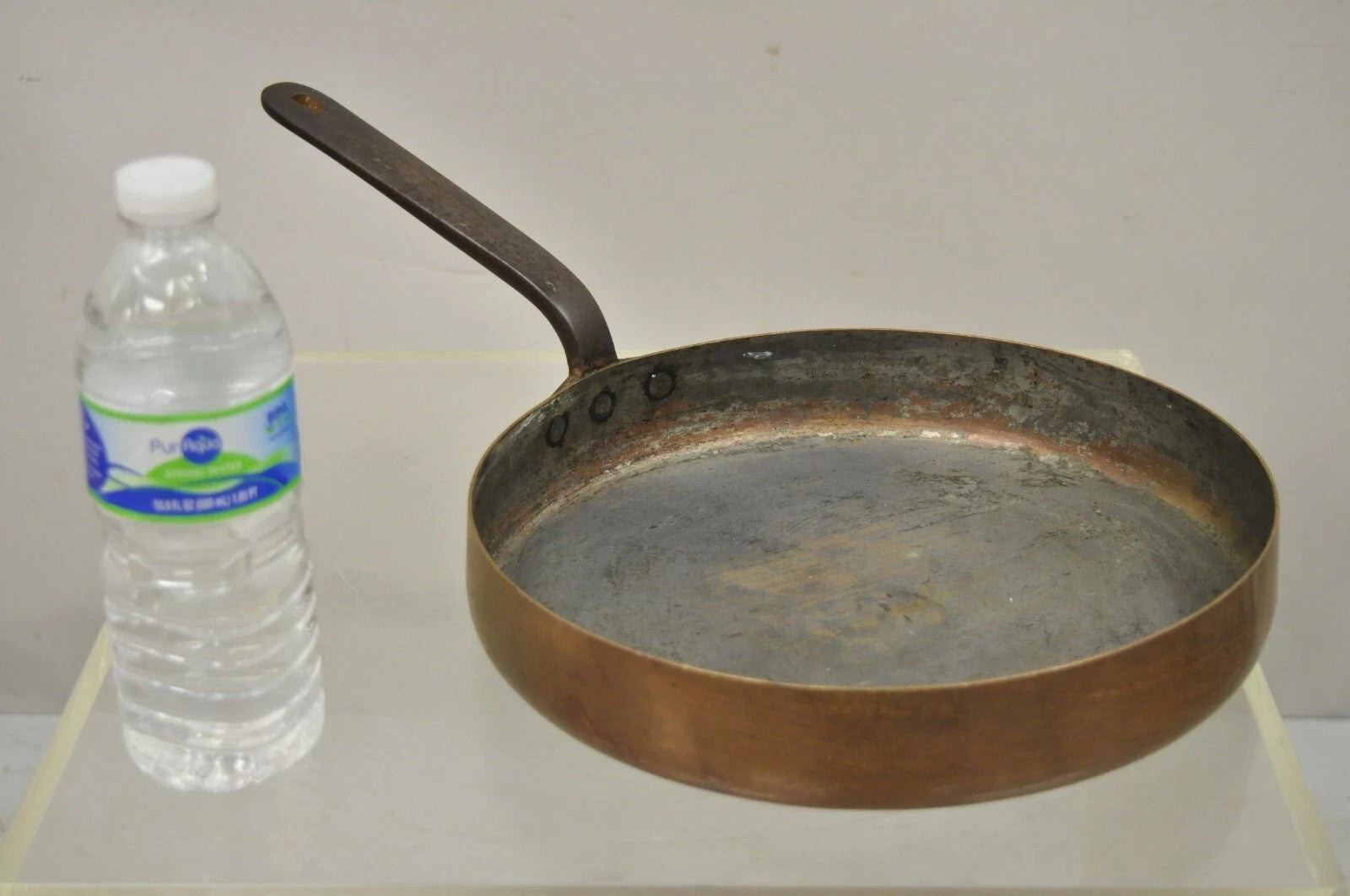 Antique French Country 11" Round Hand Forged Copper Sauce Pan Pot with Handle