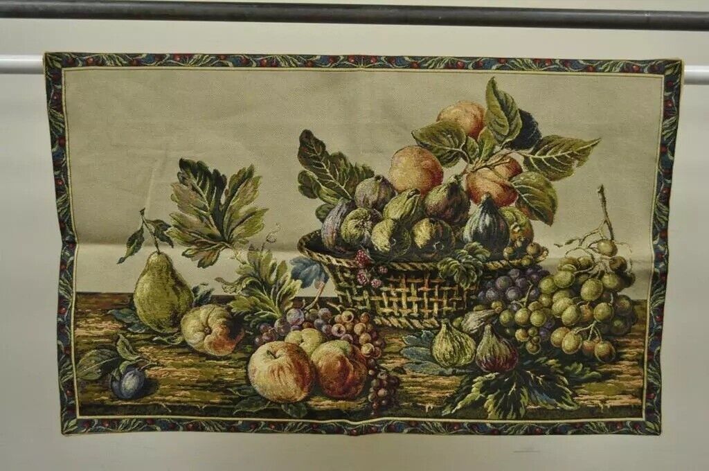 42"x26" French Wall Hanging Tapestry Aubusson Fruit Still Life Beige Background