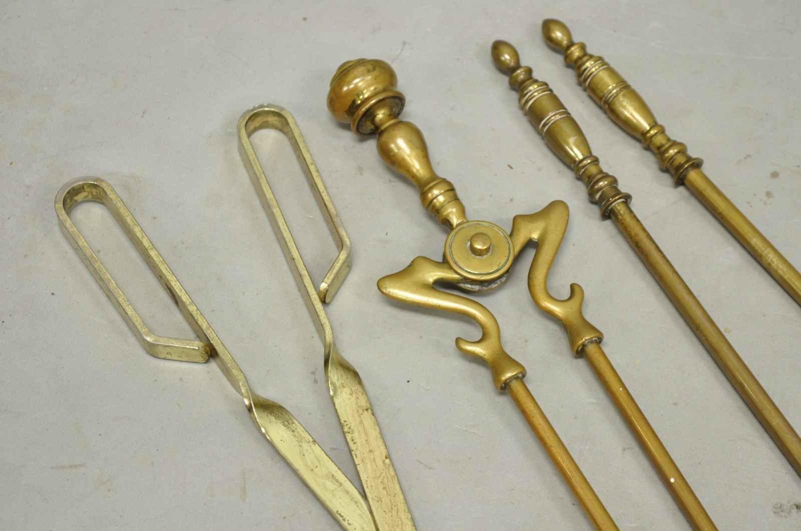 Antique English Federal Brass Urn Finial Fireplace Tool Set with Stand
