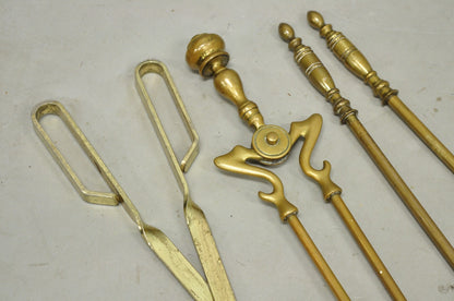 Antique English Federal Brass Urn Finial Fireplace Tool Set with Stand