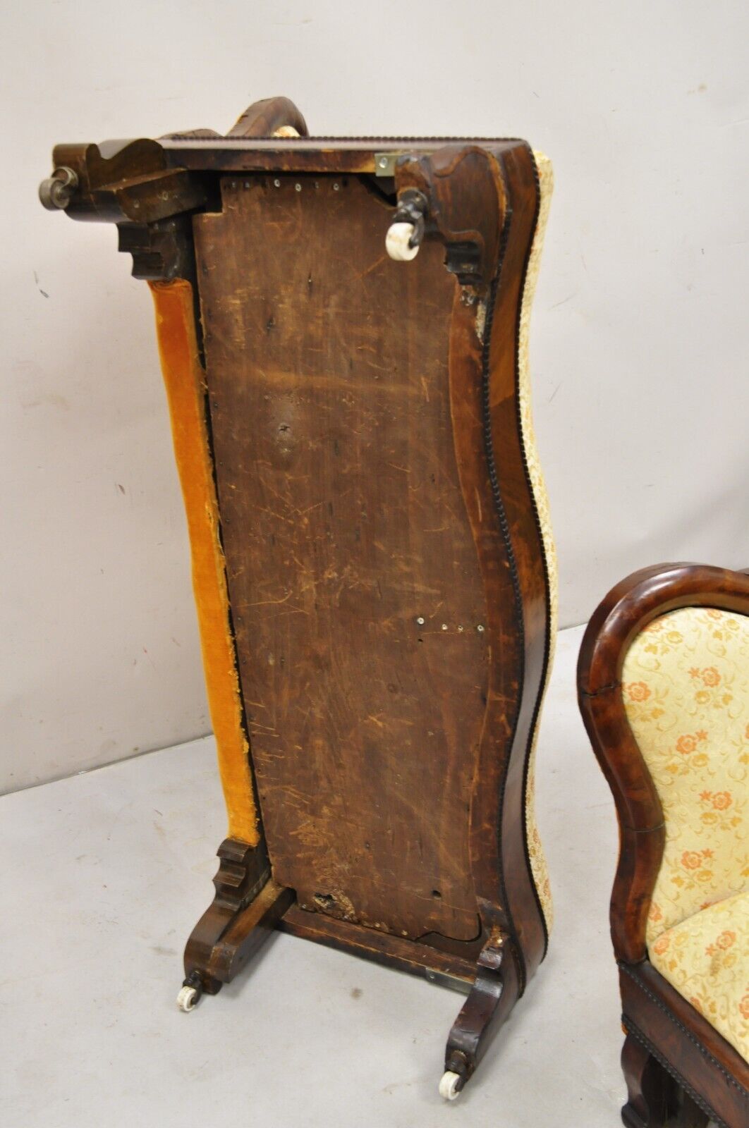 Antique American Empire Cornucopia Carved Mahogany Slipper Bench - a Pair