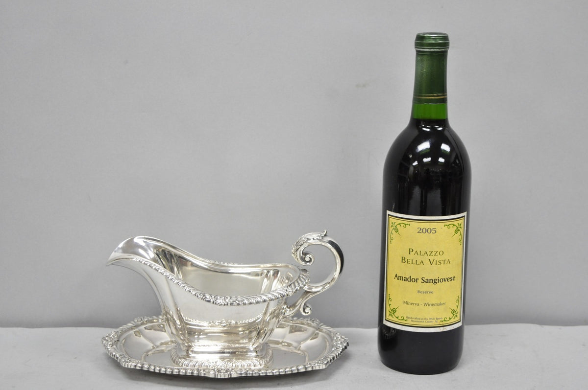 Vintage Gorham Y1130 Y1131 Victorian Silver Plated Gravy Sauce Boat & Underplate
