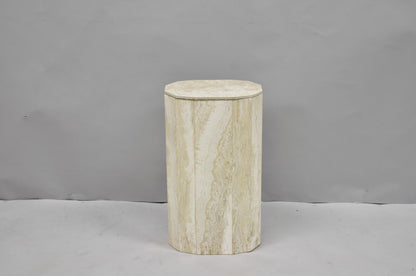 Vintage Postmodern Travertine Stone Small 20" Modern Pedestal Stand Side Table