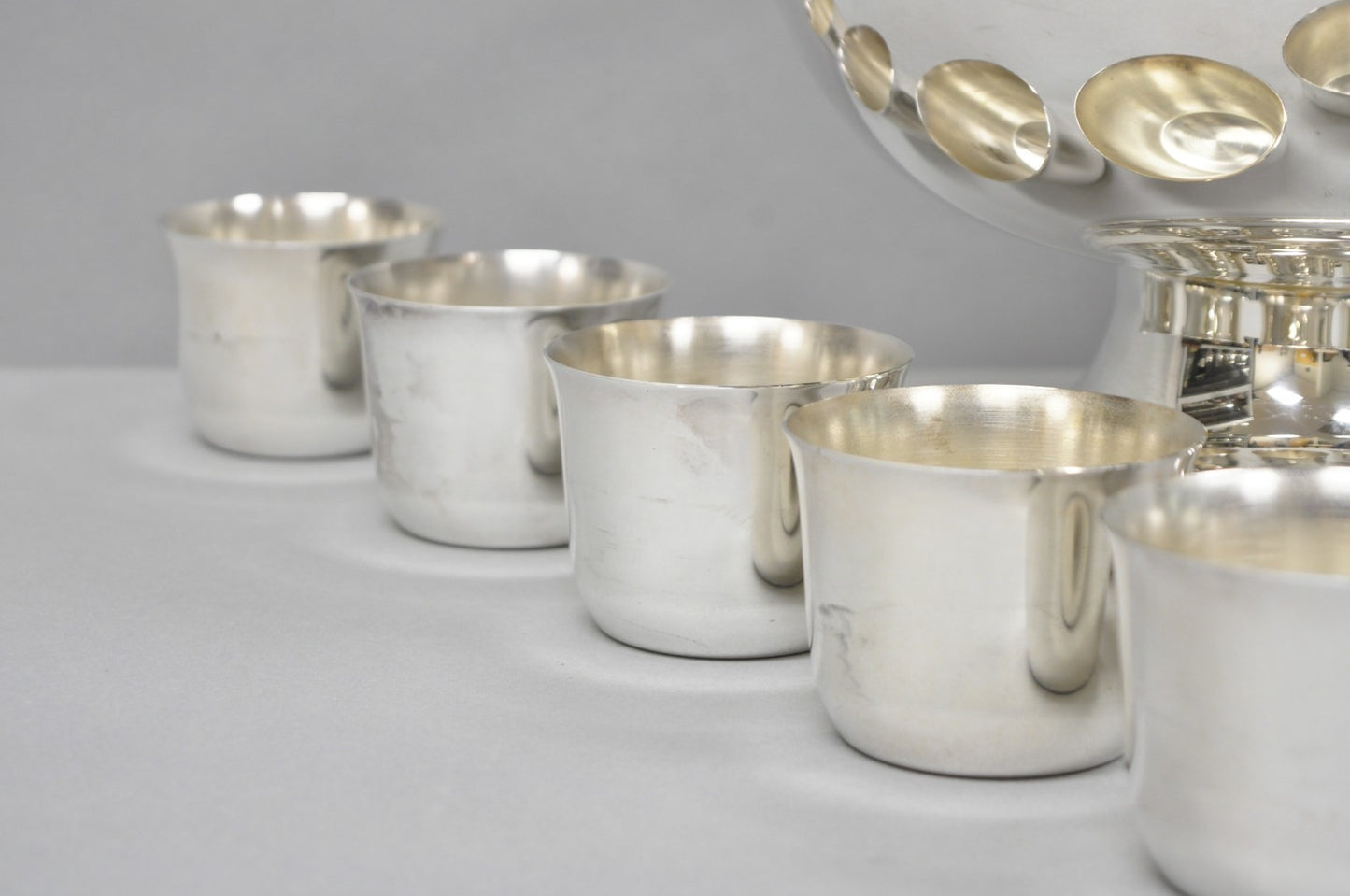 Vintage Sheridan Mid Century Modern Silver Plated Punch Bowl Set w/ 10 Cups