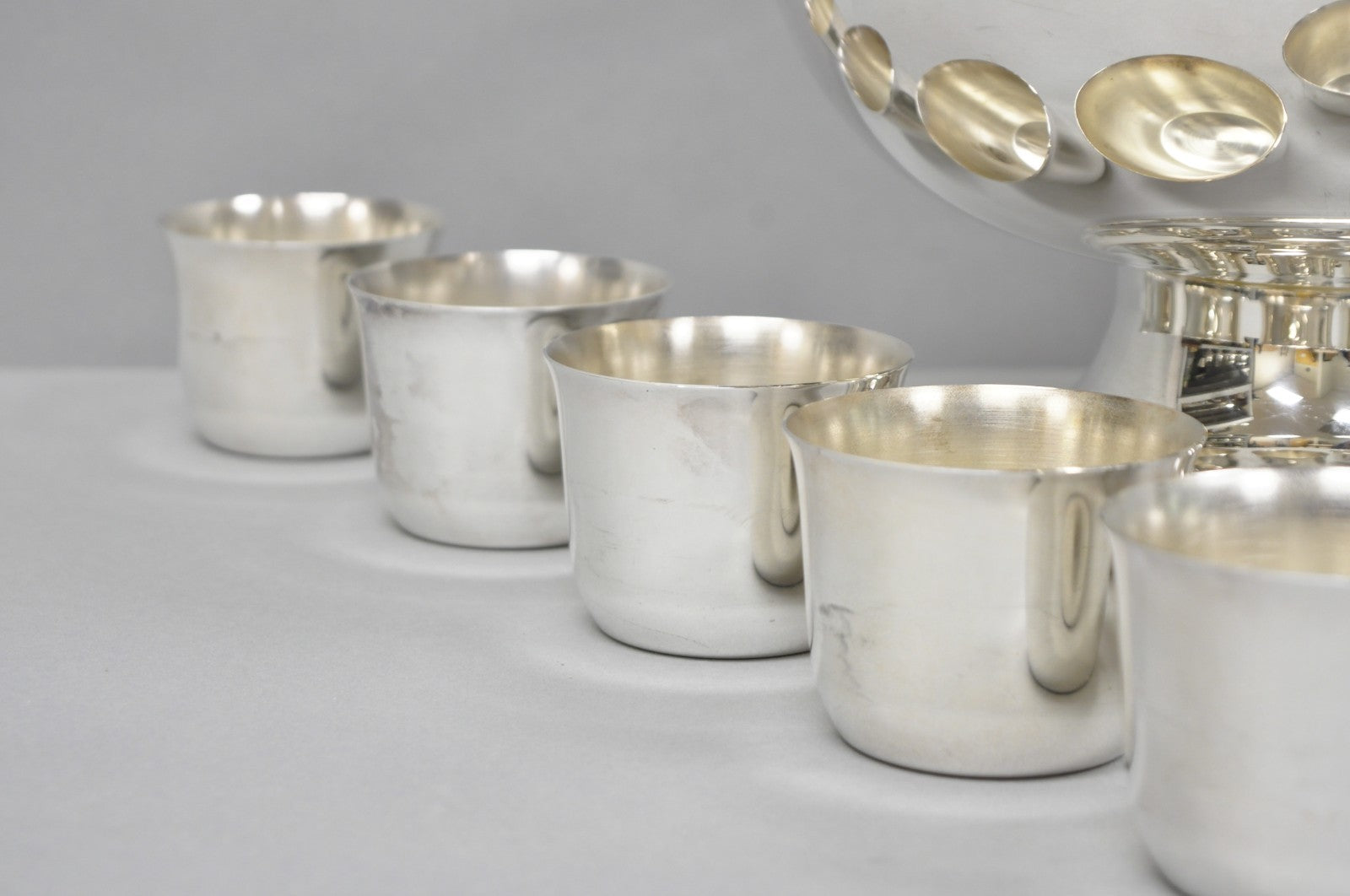 Vintage Sheridan Mid Century Modern Silver Plated Punch Bowl Set w/ 10 Cups