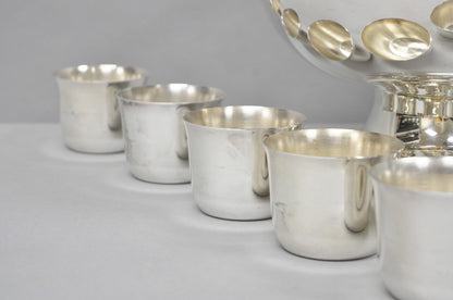 Vintage Sheridan Mid Century Modern Silver Plated Punch Bowl Set w/ 10 Cups