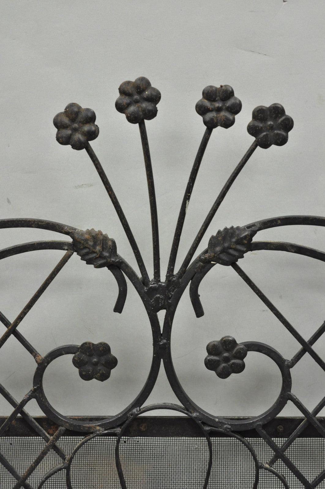 Antique Gothic Arts & Crafts Wrought Iron Scrolling Folding Fireplace Screen