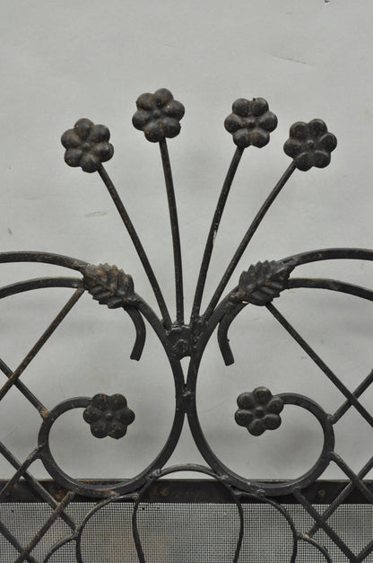 Antique Gothic Arts & Crafts Wrought Iron Scrolling Folding Fireplace Screen