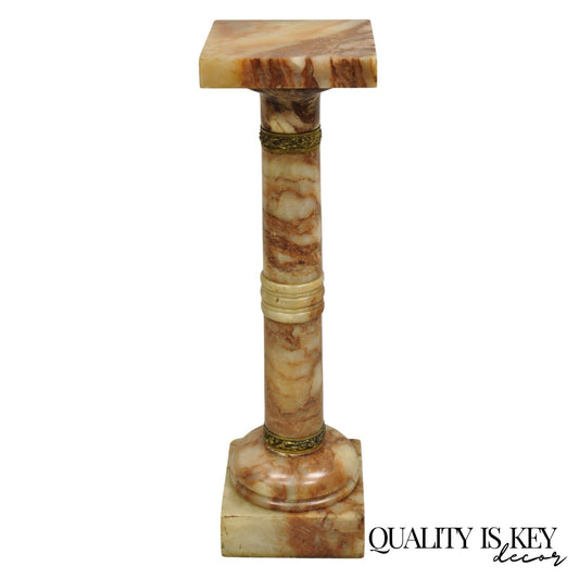 Antique French Empire Carved Onyx and Bronze Mounted Brown Column Pedestal