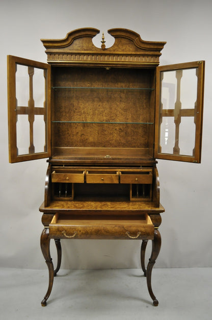 Vintage Italian Regency Burlwood Laminate Saber Leg Tall Secretary Desk Display