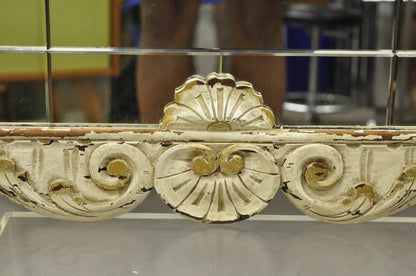 Antique Victorian White Shabby Distress Painted Chic Rose Carved Wall Mirror