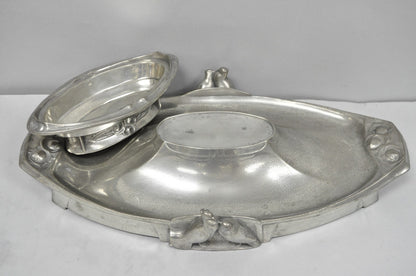 Antique Kayserzinn 4640 German Art Nouveau Pewter Metal Serving Platter w Birds