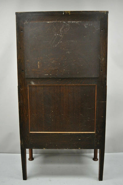 Antique Arts & Crafts Mission Oak Hand Painted Hall Bench Coat Rack w/ Mirror
