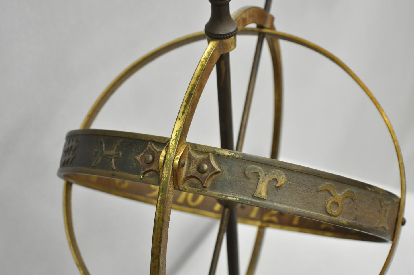 Vintage Neoclassical 3D Armillary Astrological Zodiac Bronze Patina Table Lamp