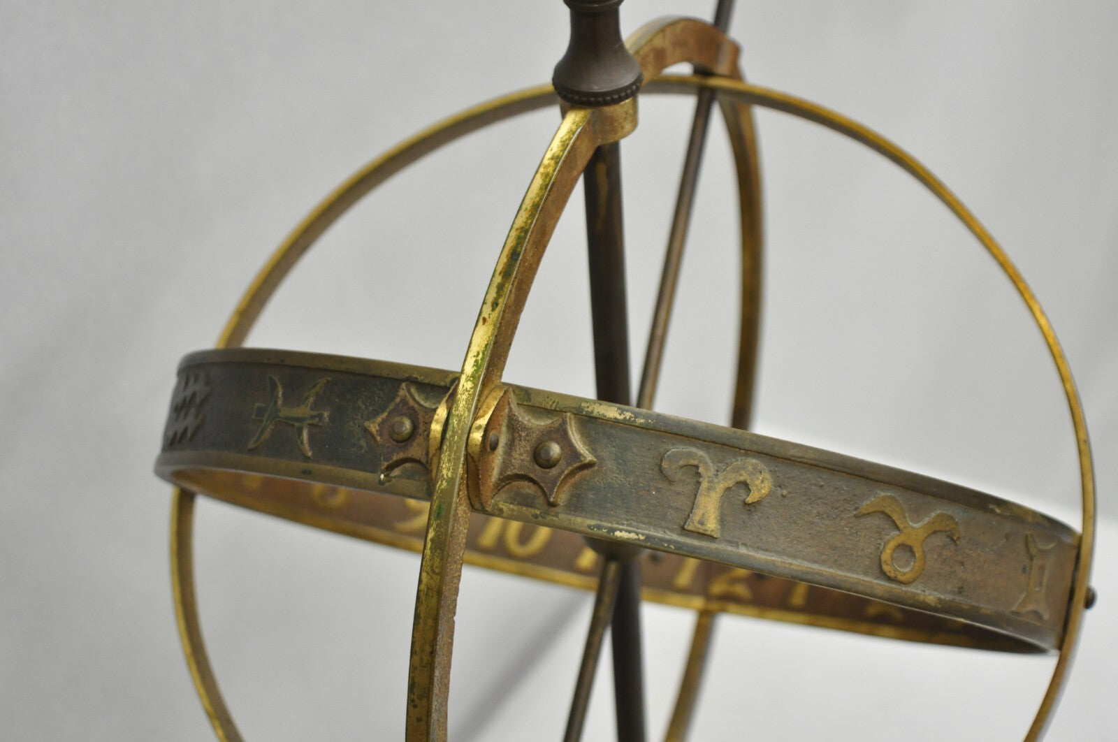 Vintage Neoclassical 3D Armillary Astrological Zodiac Bronze Patina Table Lamp