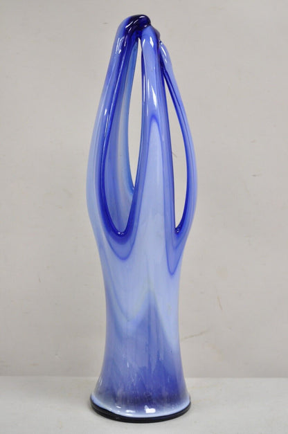 Vintage Murano Italy Mid Century Modern Blue Blown Glass 25" Centerpiece Vase