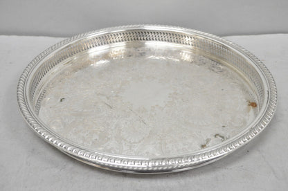 Vintage WM Rogers Round Sllver Plated Raised Gallery Serving Platter Bar Tray