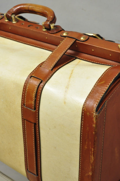 Vintage Dinoffer NY Italian Brown Leather & Vellum Parchment Gladstone Bag, Pair