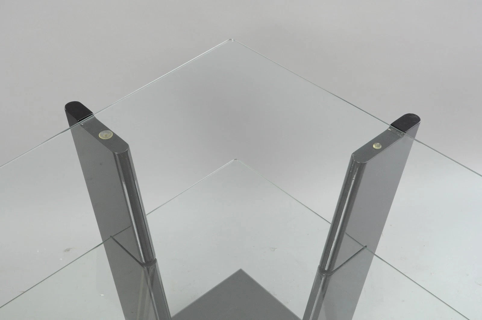 Contemporary Modern Black Lacquer & Glass 3 Tier Space Age End Tables - a Pair
