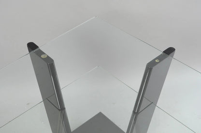 Contemporary Modern Black Lacquer & Glass 3 Tier Space Age End Tables - a Pair