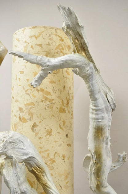 Vintage Mid Century Modern White Driftwood Kidney Glass Side Table Floor Lamp