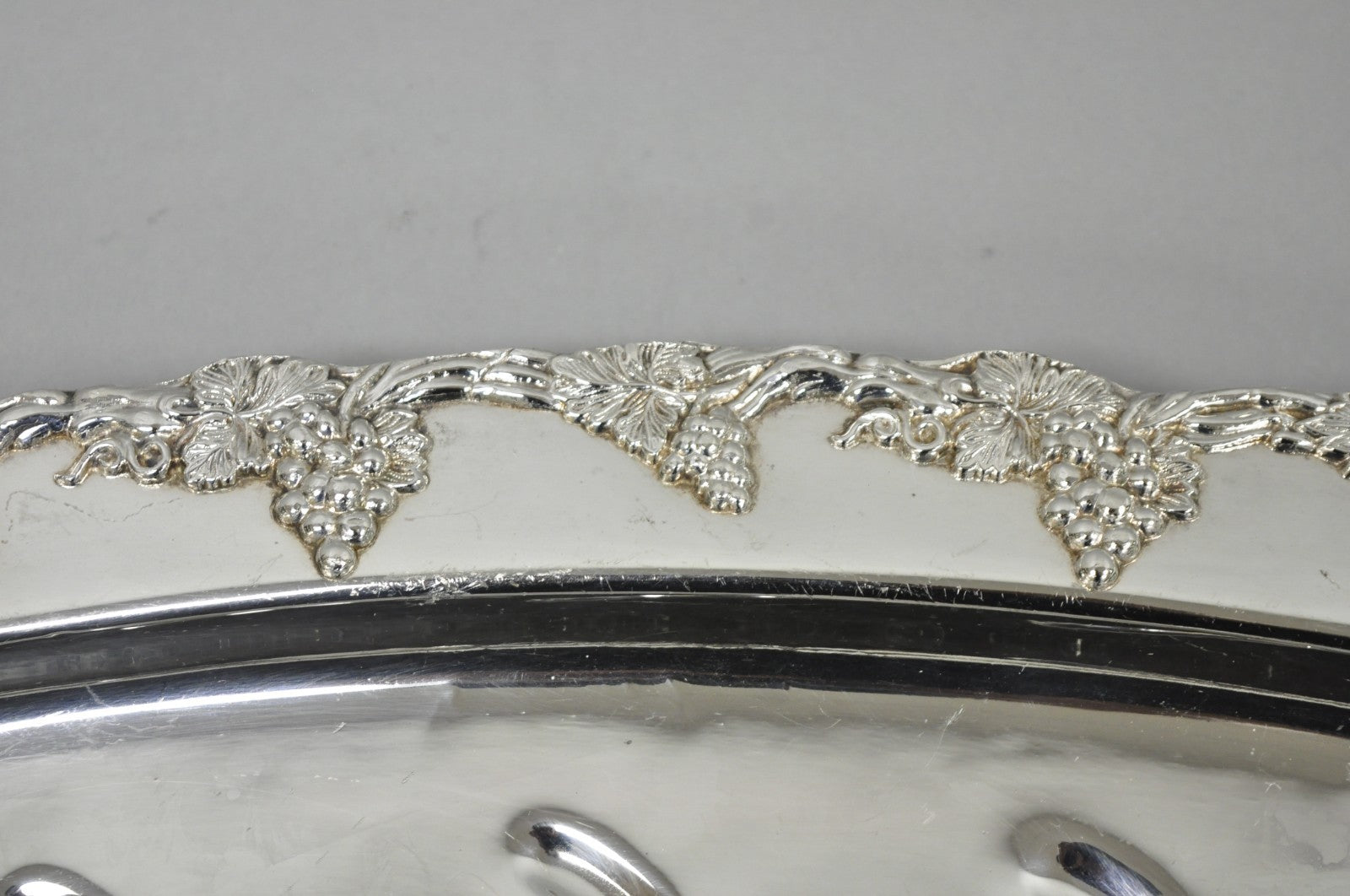 Antique English Victorian Silver Plated Grapevine Meat Cutlery Tray by Benedict