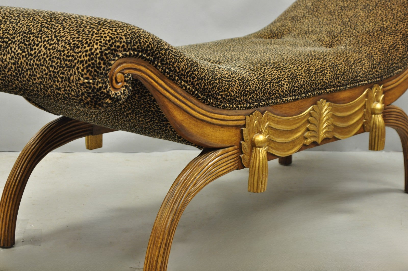 Vintage Italian Hollywood Regency Style Leopard Print Upholstered Window Bench