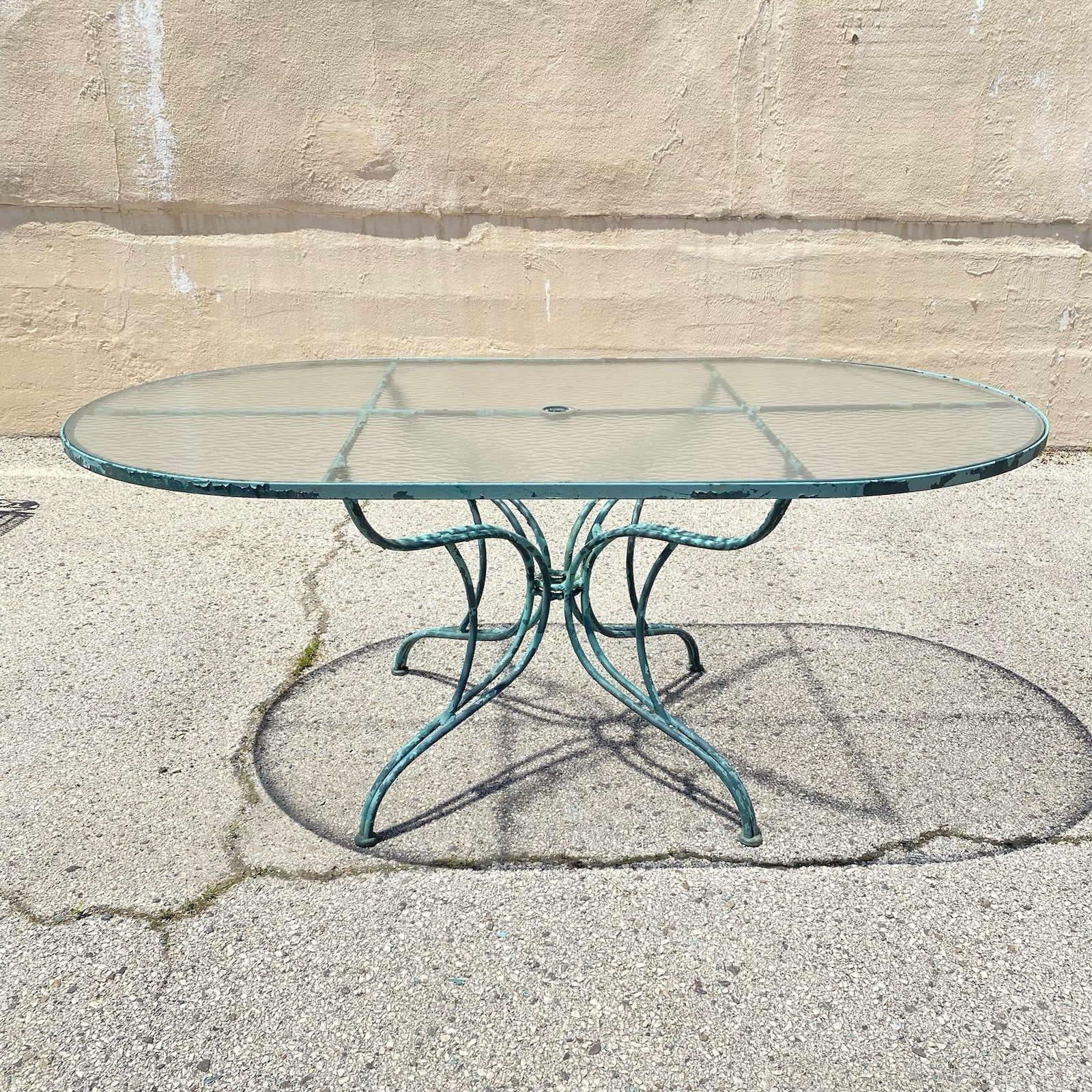Vintage Woodard Wrought Iron Patio Dining Set w/ Long Oval Dining Table - 7 Pcs