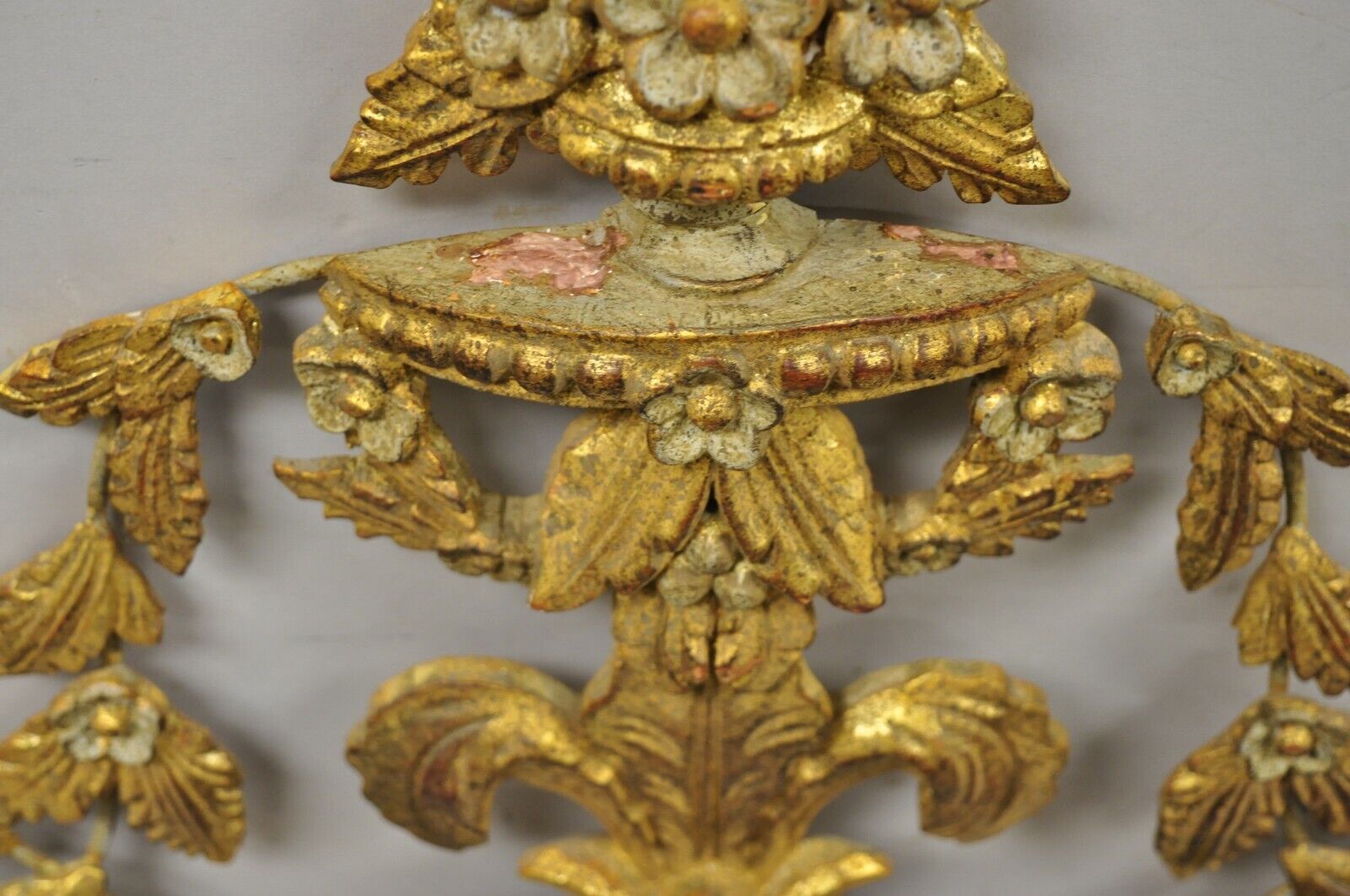Vintage Italian Gold Giltwood Carved Wood Leafy Scrollwork Console Wall Mirror