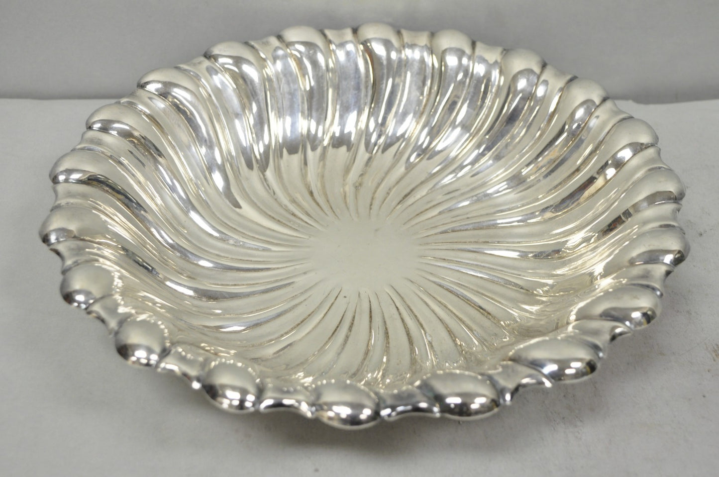 Vintage Mid Century Modern Swirl Pattern Silver Plated Centerpiece Fruit Bowl