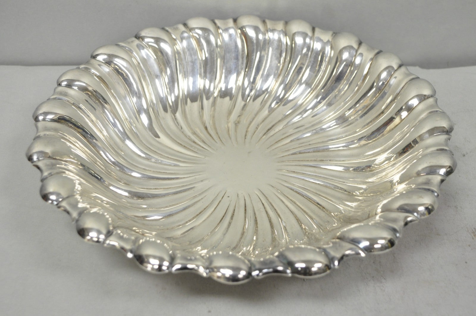 Vintage Mid Century Modern Swirl Pattern Silver Plated Centerpiece Fruit Bowl