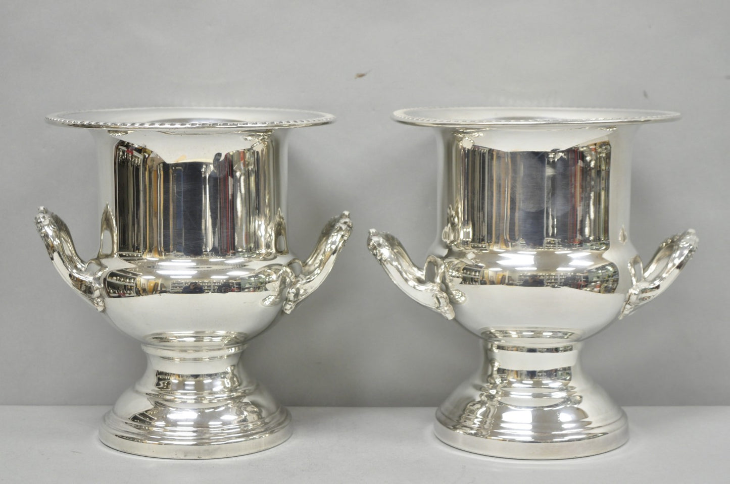Vintage Leonard Silver Plated Trophy Cup Urn Champagne Chiller Ice Bucket, Pair
