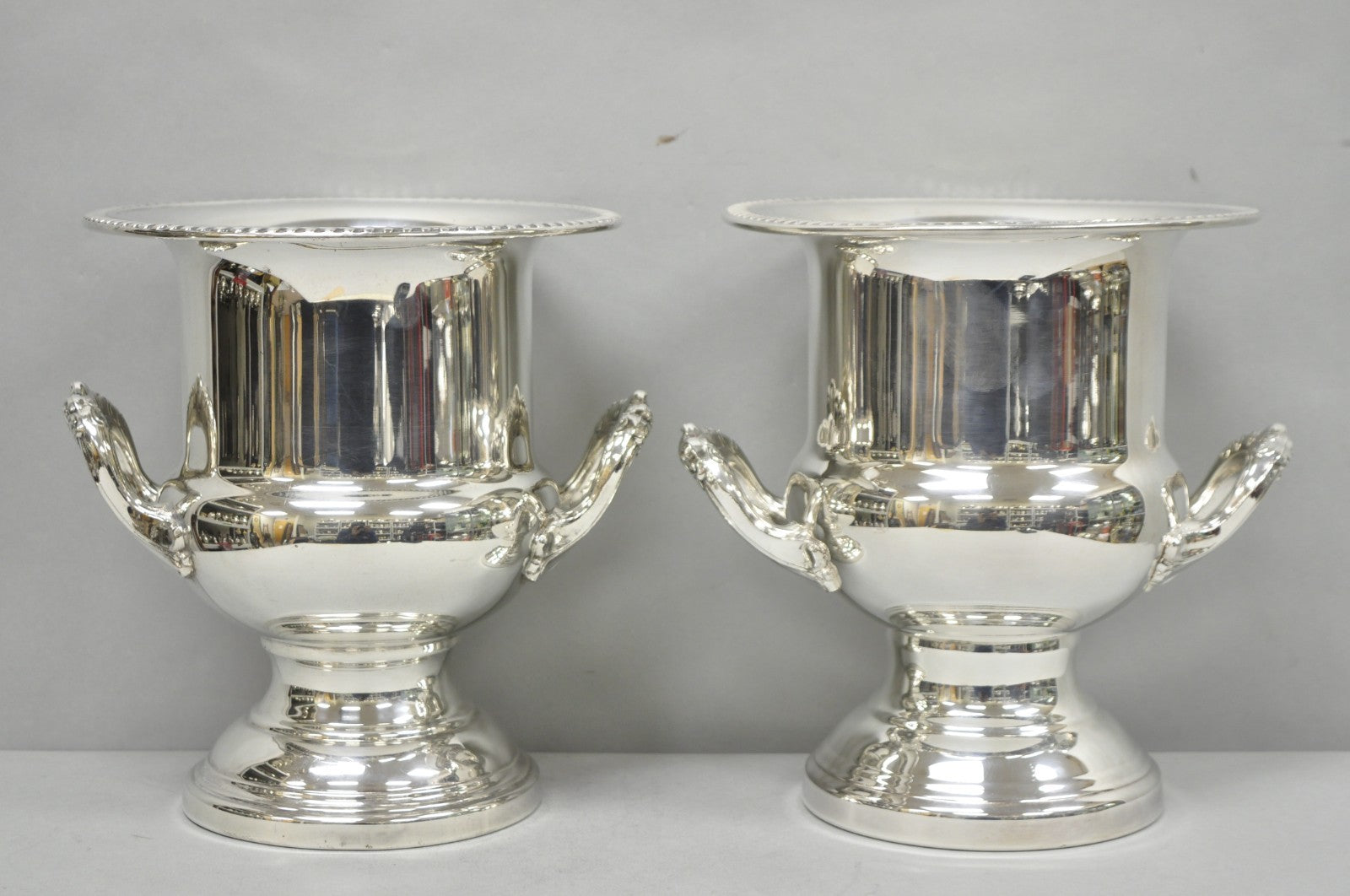 Vintage Leonard Silver Plated Trophy Cup Urn Champagne Chiller Ice Bucket, Pair