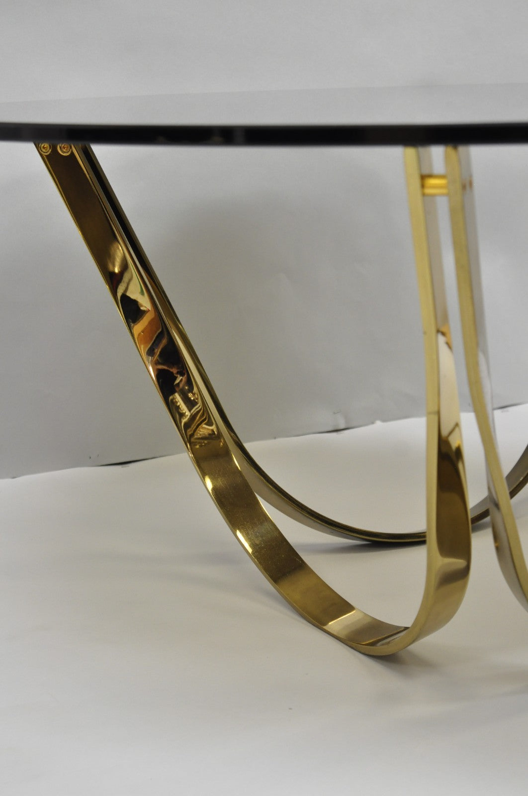 Tri-Mark Mid Century Modern Brass Plated Steel Smoked Glass Arch Coffee Table