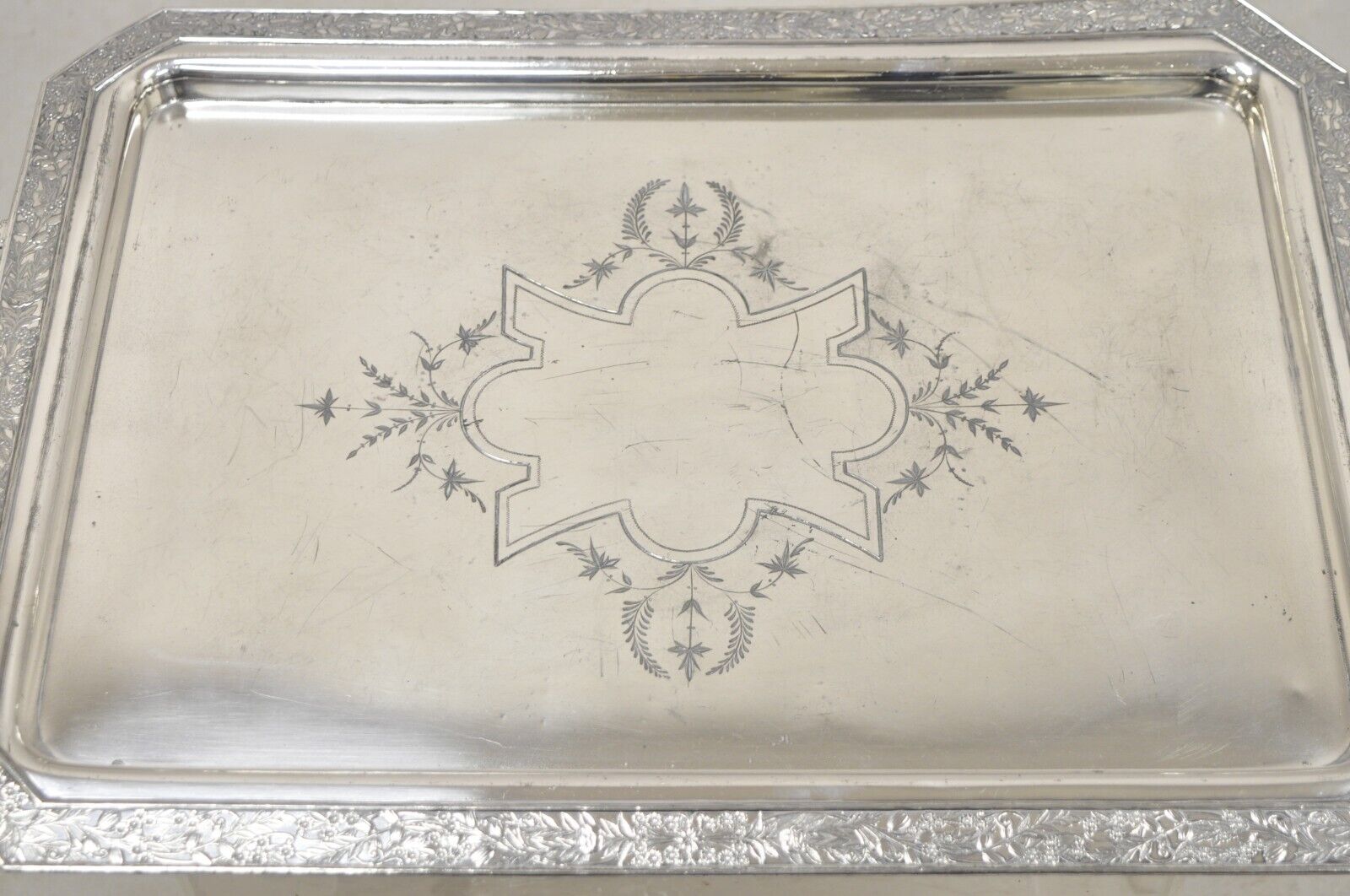 Antique Wilcox Victorian Aesthetic Movement Silver Plated Serving Platter Tray