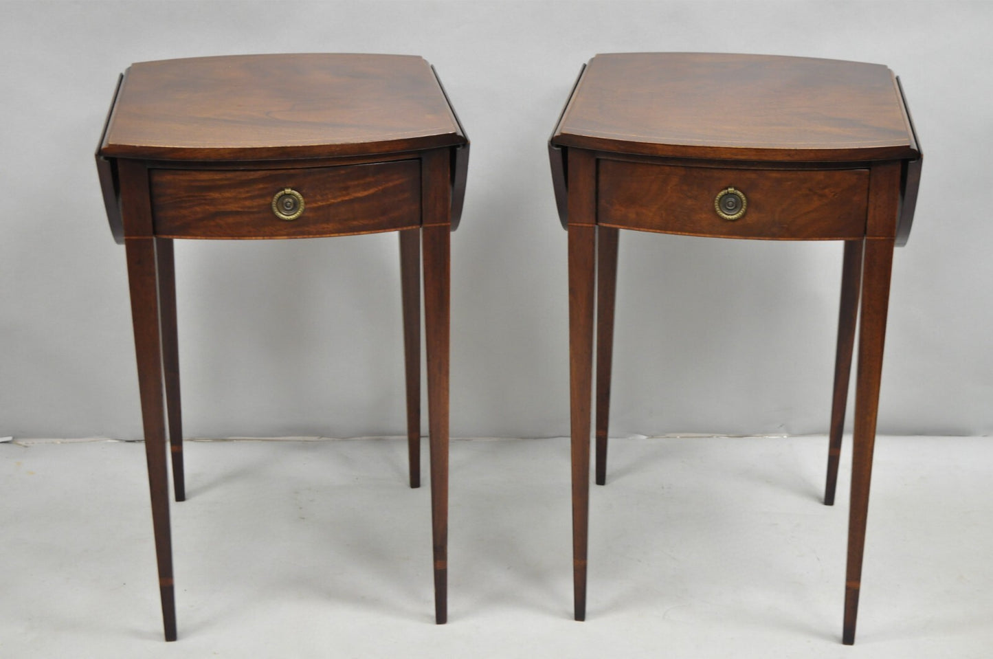 Vintage Beacon Hill Federal Small Mahogany Dropleaf Pembroke End Tables - a Pair