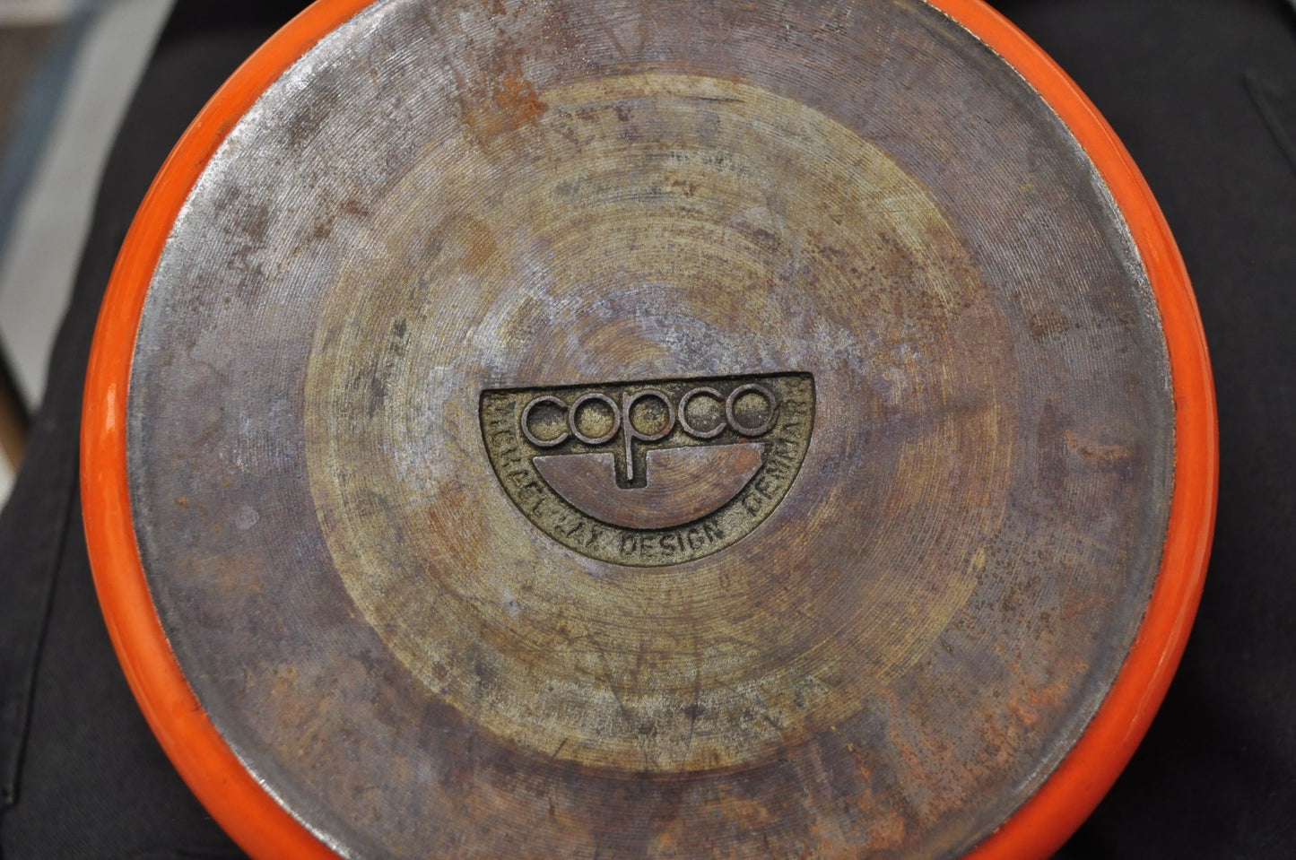 Copco Michael Lax Orange Enameled Cast Iron Saucepan Denmark MCM w / Lid