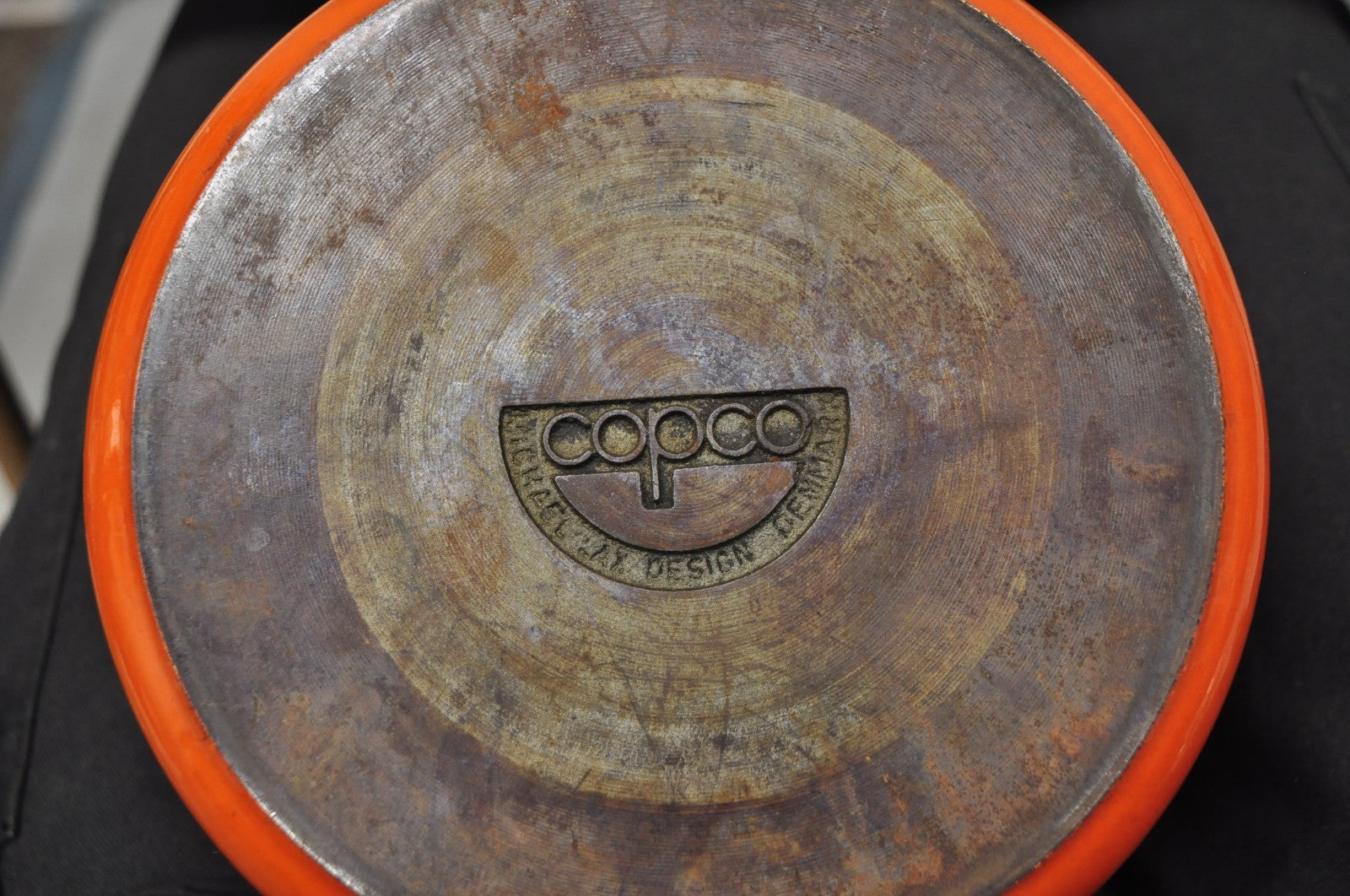 Copco Michael Lax Orange Enameled Cast Iron Saucepan Denmark MCM w / Lid
