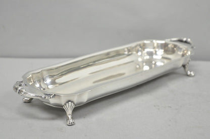 Vintage English Regency Silver Plated Paw Foot Scalloped Narrow Trinket Dish