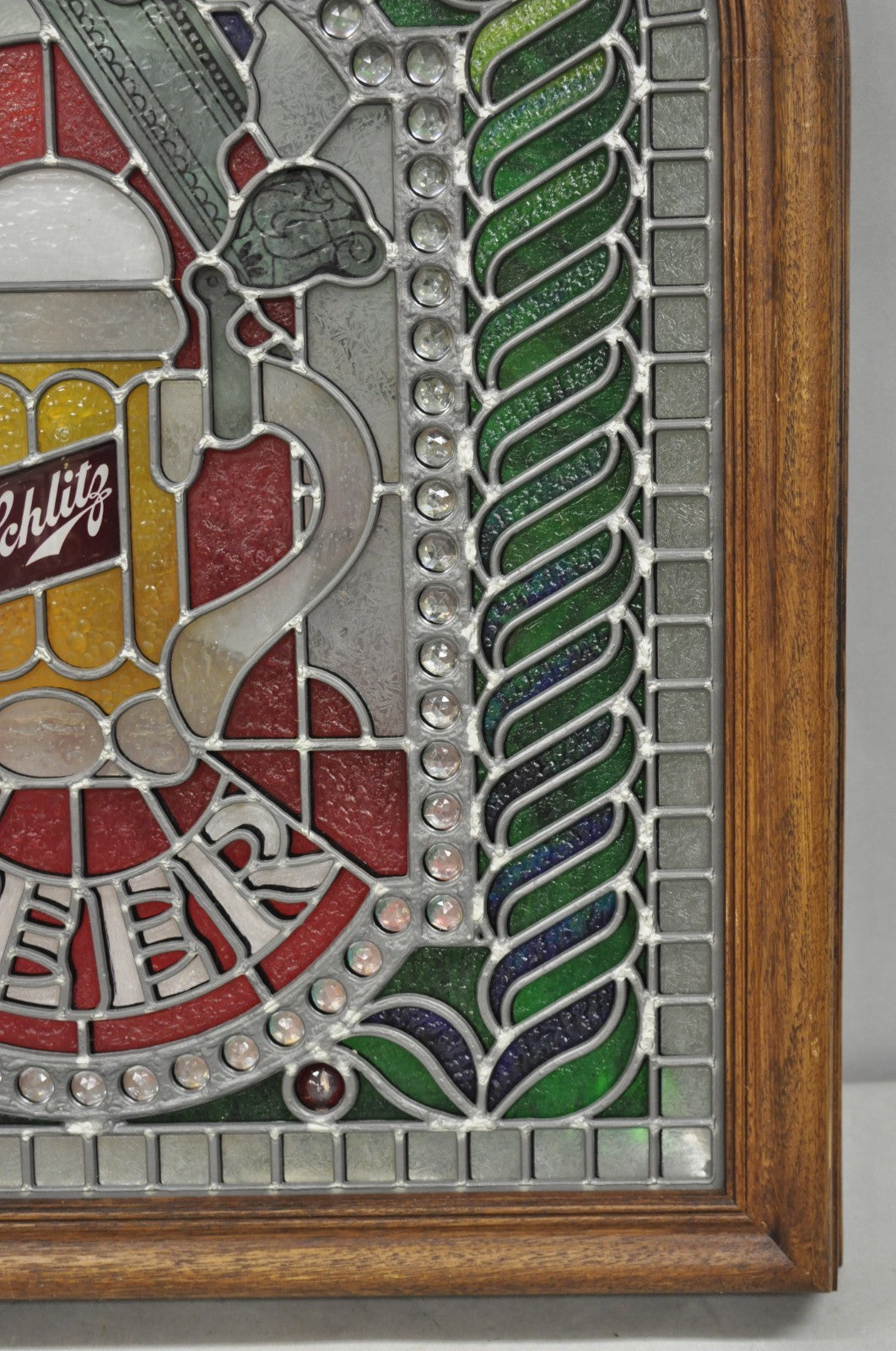 Vintage Schlitz Beer Sign 1980 Lighted Faux Stained Glass Look Advertising Sign