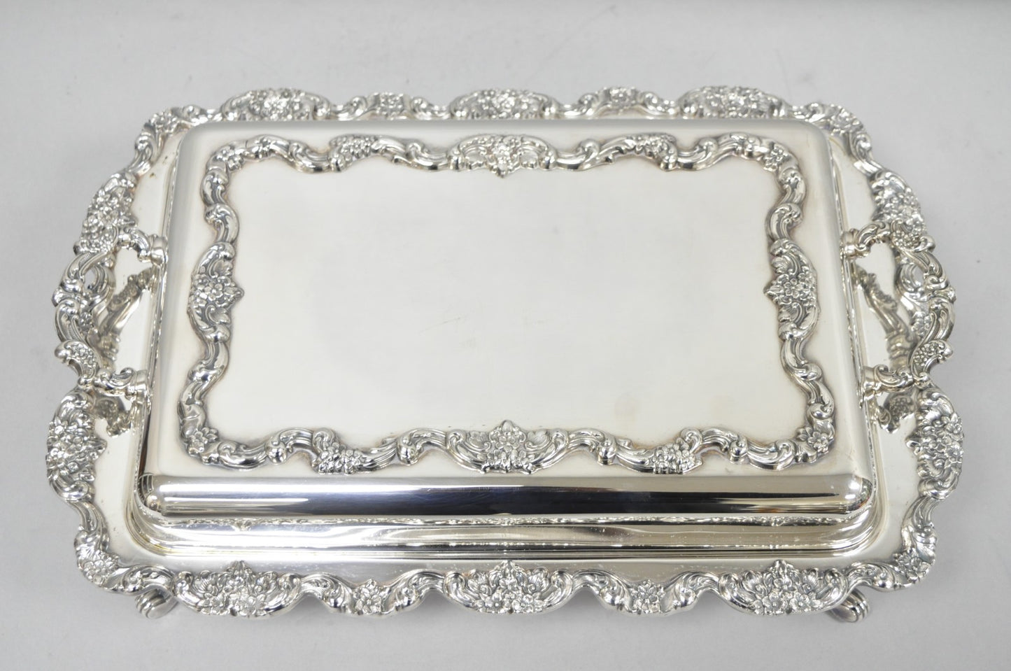 Vintage Poole Silver Plated Footed Covered Vegetable Serving Dish Platter w/ Lid